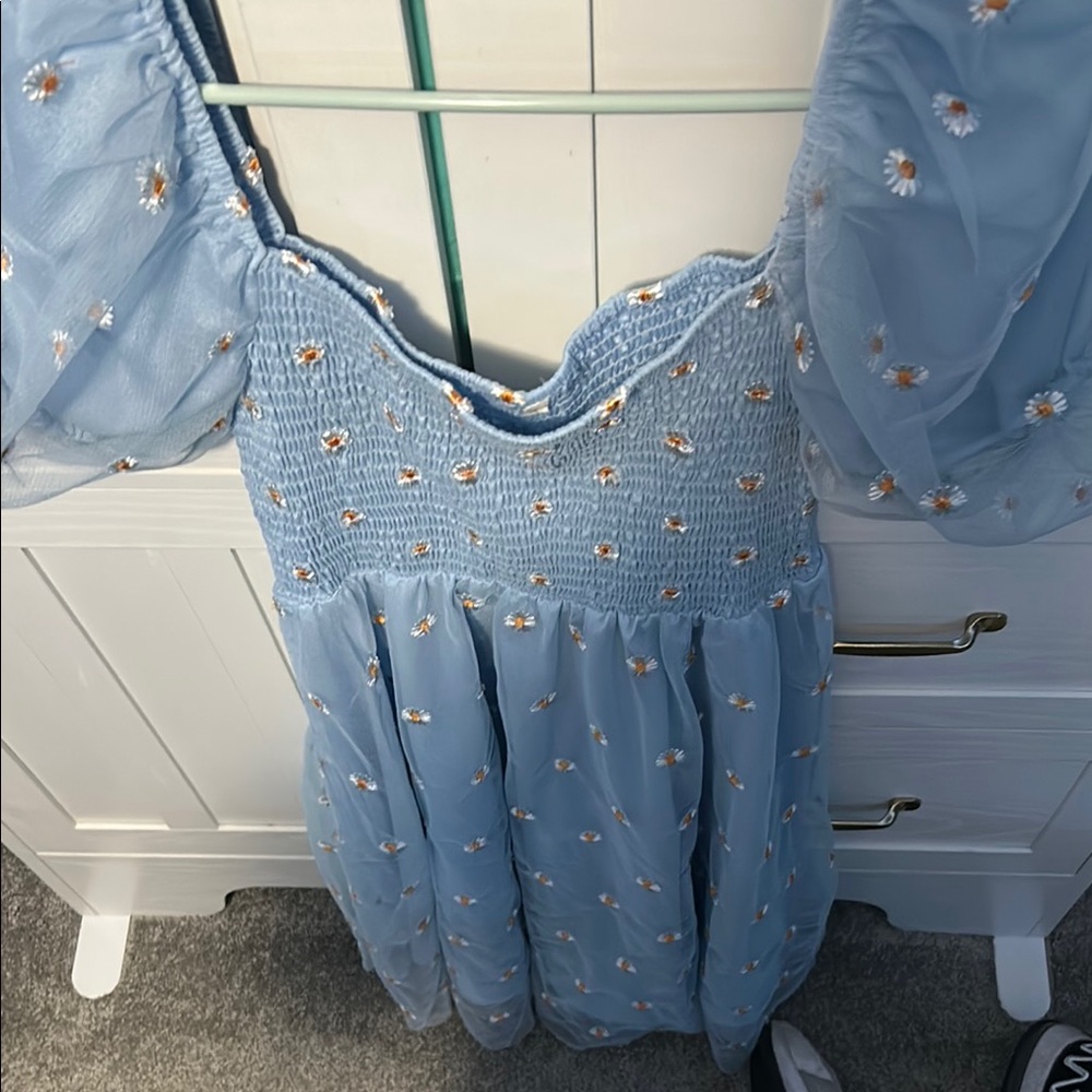 Blue Floral Puff Sleeve Dress